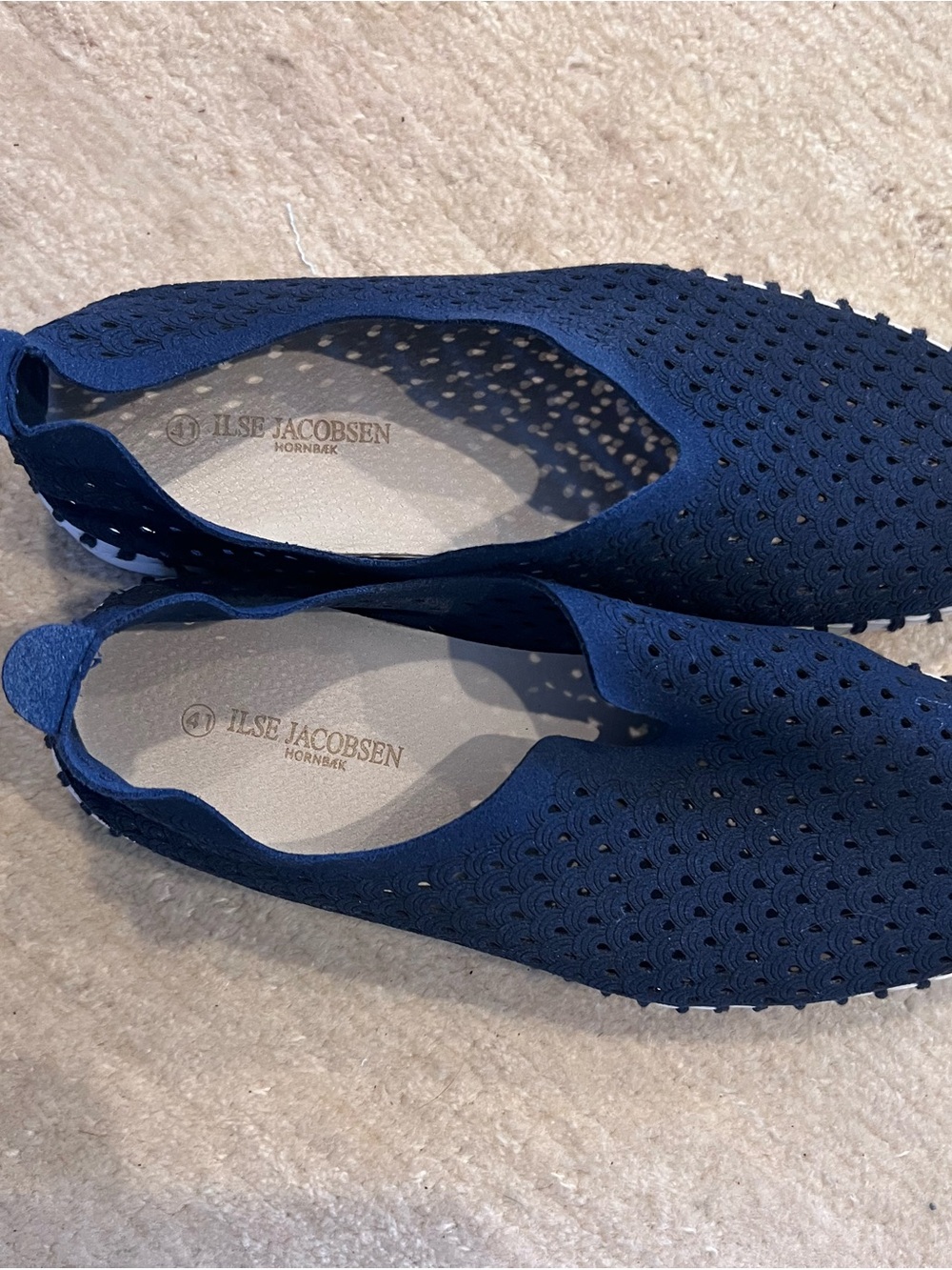 Ilse Jacobsen Navy Perforated Slip-On Flats